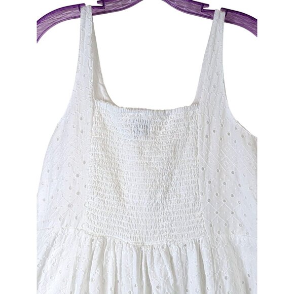 Old Navy size L Fit & Flare Eyelet Midi Dress White Elastic Back Sweetheart Flow - Picture 10 of 13